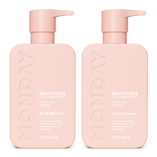 MONDAY HAIRCARE Moisture Shampoo + Conditioner Set for Dry, Coarse, Stressed, Frizzy Hair, Made with Coconut Oil, Rice Protein, Shea Butter