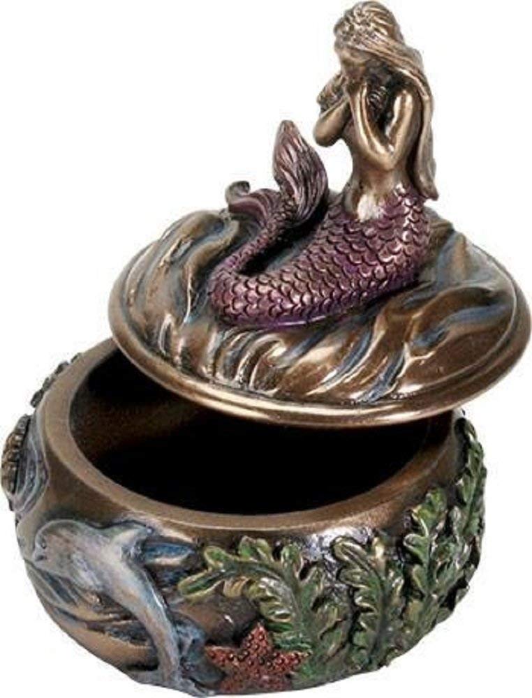 SUMMIT COLLECTION Decorative Art Nouveau Style Sirens of The Sea Mermaid Holding Hand Over Chest Praying Mermaid Fantasy Resin Jewelry Trinket Box…