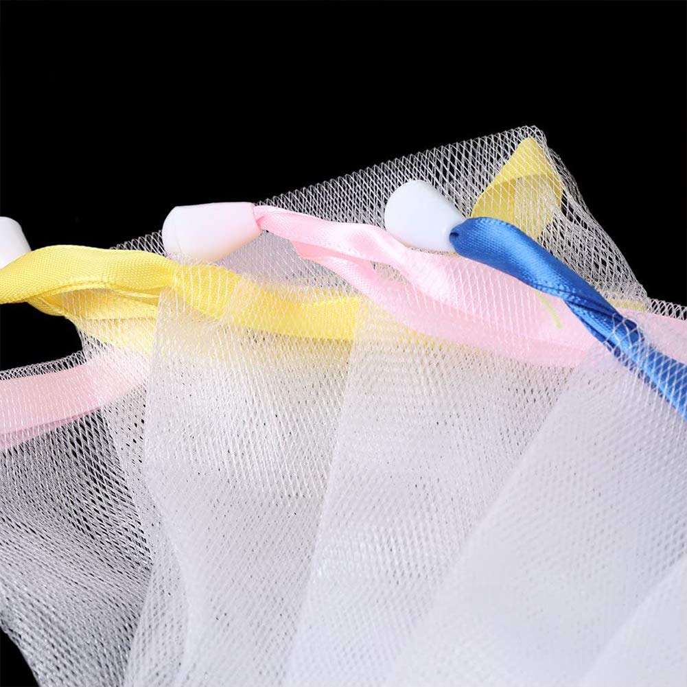 INVODA 20 PCS Soap Net Bag Double Layer Drawstring Soap Mesh Soft Bath Soap Net for Facial Body Exfoliation Cleaning Tool (Random Color)