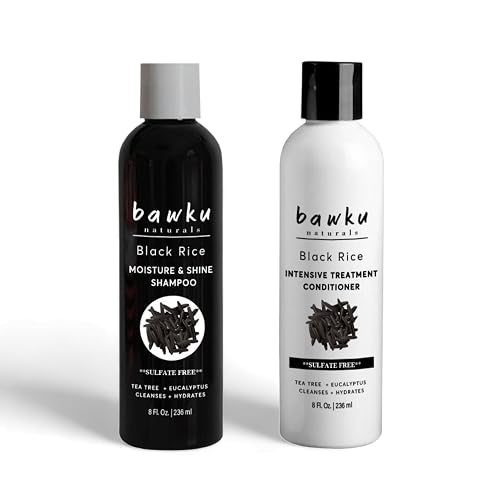 bawku naturals Black Rice Hair And Scalp Shampoo And Conditioner Set With Eucalyptus Tea Tree Castor Oil Amla Strength Growth Formula Repair Damaged