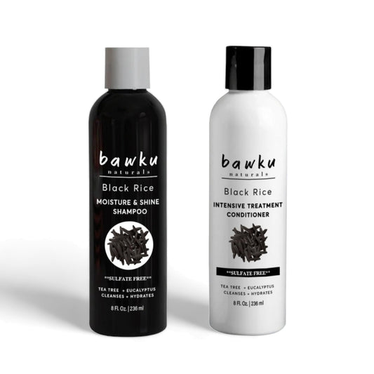 bawku naturals Black Rice Hair And Scalp Shampoo And Conditioner Set With Eucalyptus Tea Tree Castor Oil Amla Strength Growth Formula Repair Damaged