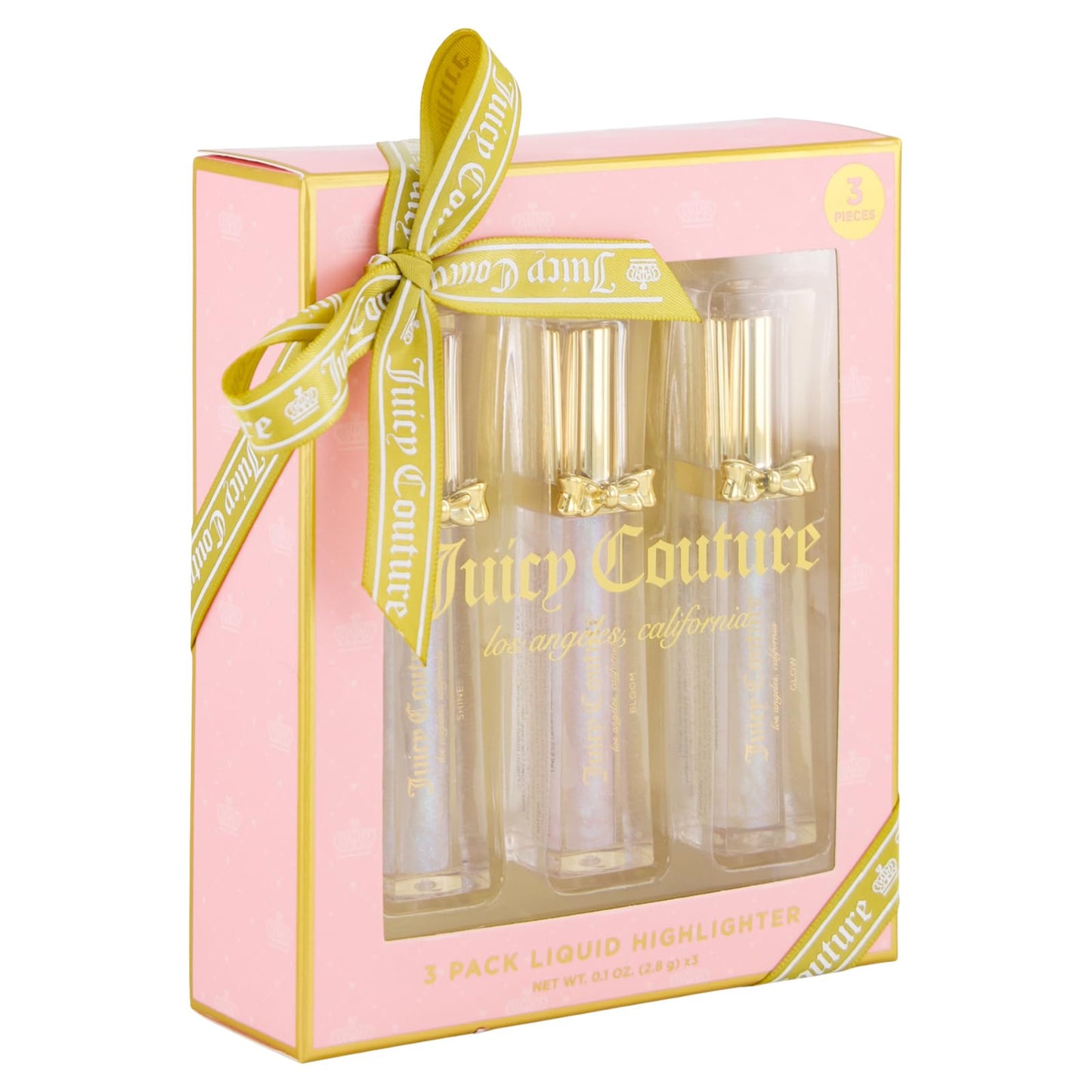 Juicy Couture Liquid Highlighter Makeup for Women - 3 Pack Face Illuminator Set, Buildable Palette Set - Bloom, Shine, Glow