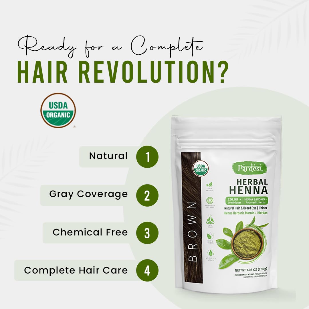 Pardesi Organic Henna Brown 200g - Natural Hair Color & Conditioning Treatment | Halal, Non-GMO, Vegan | Chemical-Free