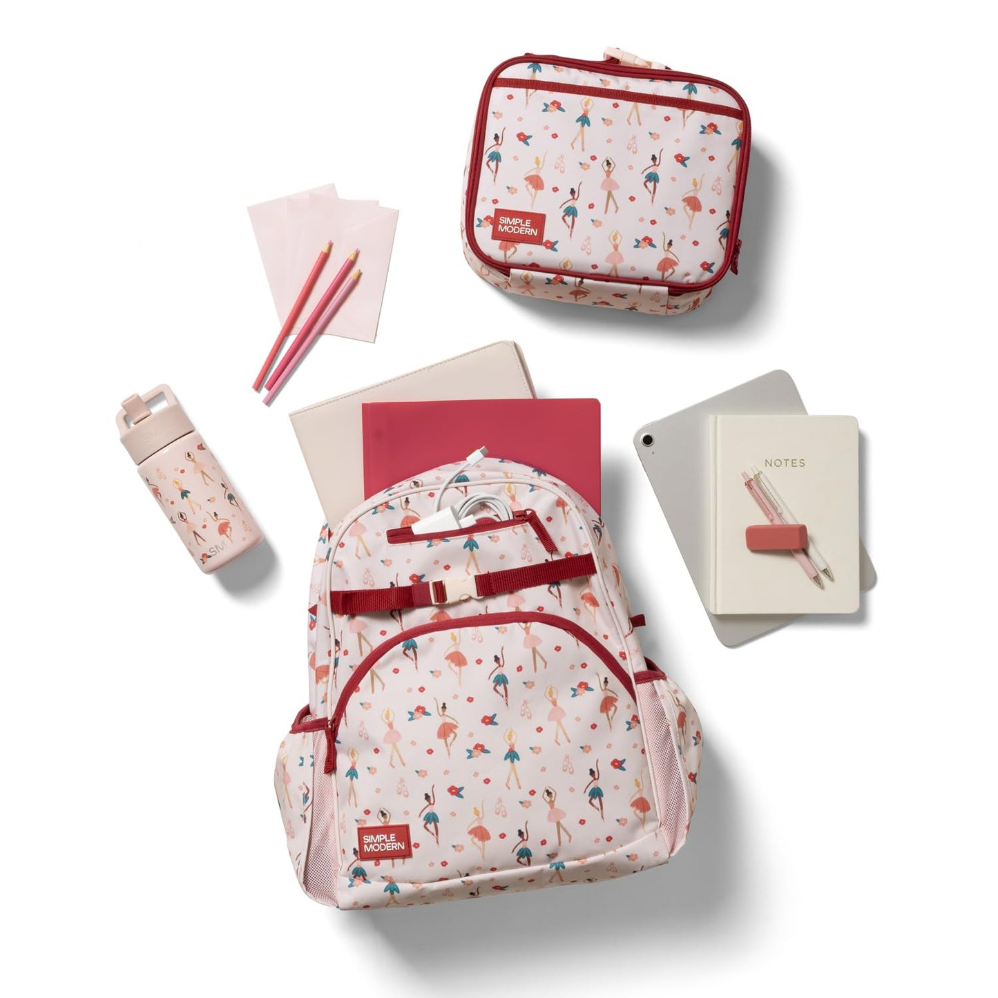 Simple Modern Large Kids Backpack for School Girls and Boys | Elementary Backpack for Teen | Fletcher Collection | Kids - 16" tall | Pink Ballerina