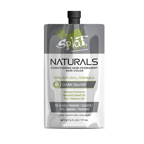 Splat Naturals Semi-Permanent Hair Color, Dark Silver, 6 fl. oz., 95% Natural Hair Dye Formula Lasts Up to 30 Washes, Vegan & Cruelty-Free