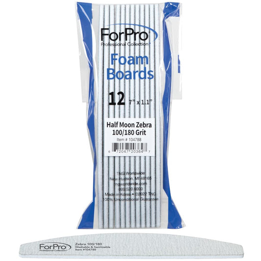 ForPro Professional Collection Half Moon Foam Boards, Zebra, 100/180 Grit, Double-Sided Manicure and Pedicure Nail Files, 7” L x 1.1” W, 12-Count Beauty & Personal Care ForPro Professional Collection
