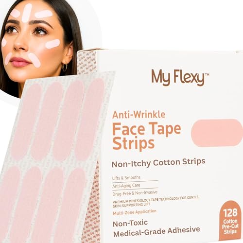 Face Tape Strips - 128 Pre-Cut Cotton Face Lifting Tape, Overnight Anti Wrinkle Patches, Smile Line Patches, Frown Line Patches, Jawline Smoothing