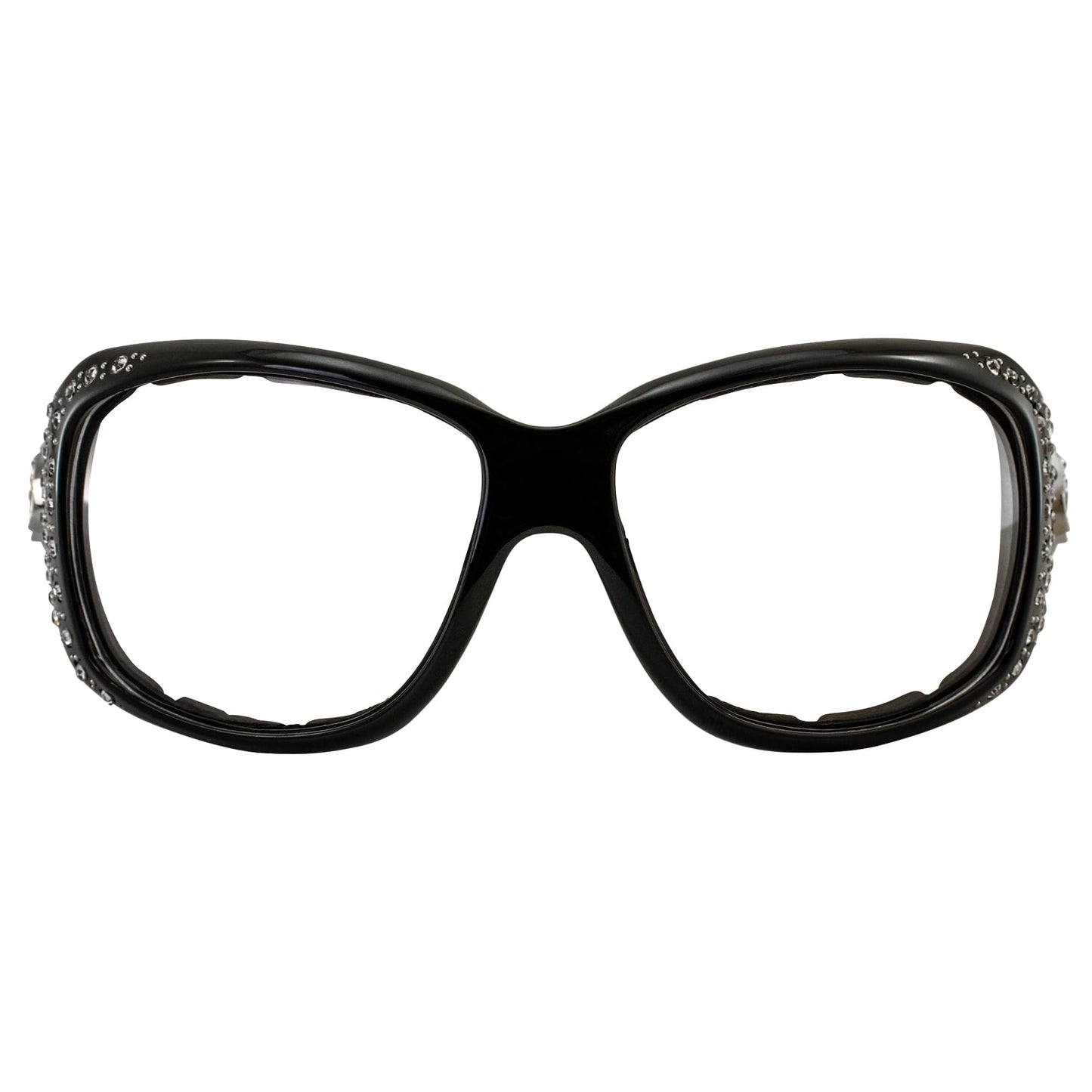 Rodeo Queen Angel Padded Motorcycle Bling Sunglasses for Women Black Frame w/Bling Rhinestones & Smoke Gradient Lens