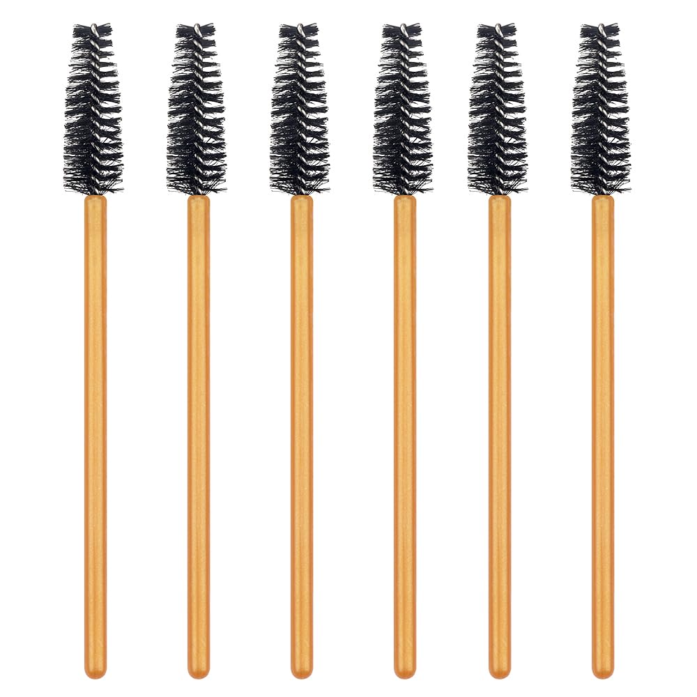300 Pack Mascara Wands Disposable Eye Lash Brushes Eyebrow Brush Applicator for Eyelash Extensions Makeup Brush Applicator Tools, Gold/Black