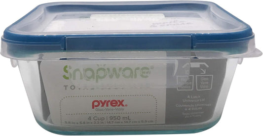 Snapware 4-Cup Total Solution Square Food Storage Container, Glass, Clear (1109304)