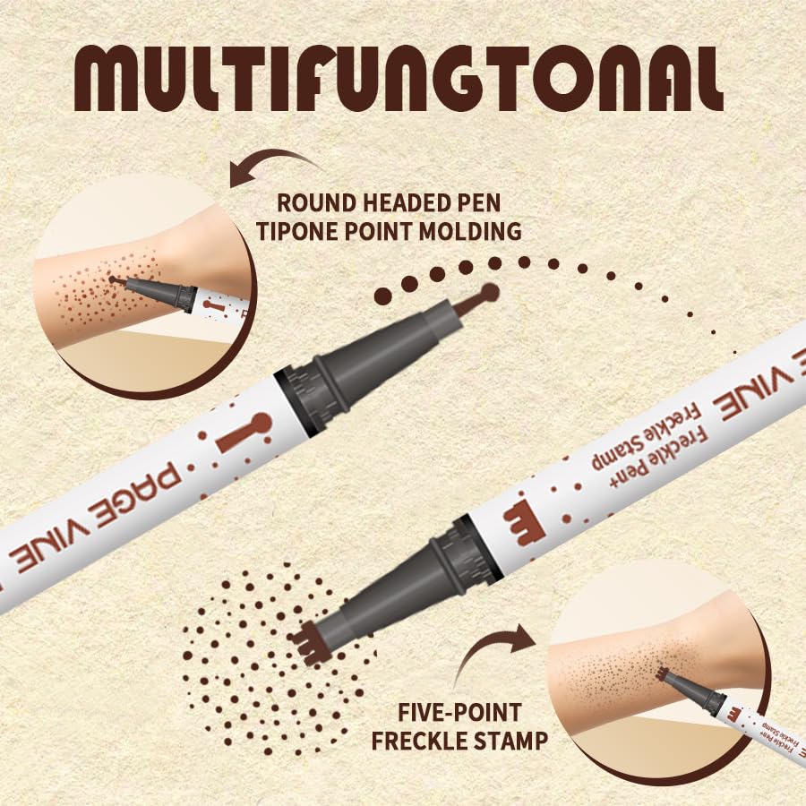 TAIKELOP Dual-Ended Freckle Stamp Pen - Realistic Faux Freckles Makeup with Soft Sponge Stamp & Precision Tip - Waterproof Long-Lasting Freckle Marker