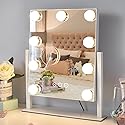 Vanity Mirror with Lights,Lighted Vanity Mirror with 9 Dimmable Bulbs for Dressing Room & Bedroom,3 Color Lighting,Modes Detachable 10x Magnification