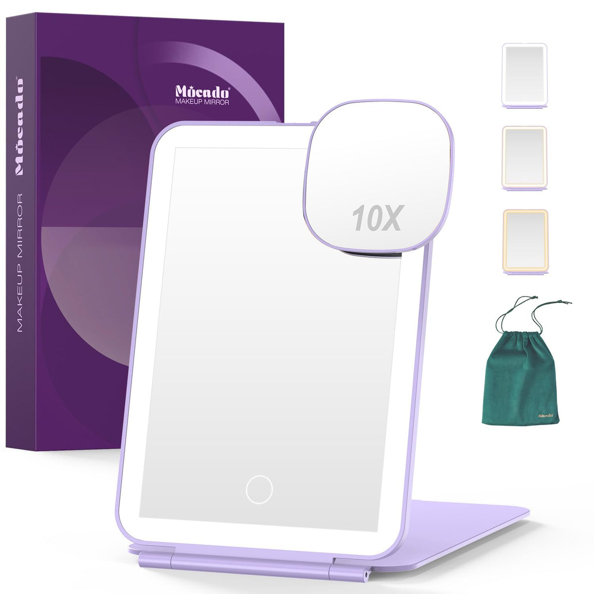 LED Foldable Travel Makeup Mirror - 5x7 inches3 Colors Light Modes USB ...