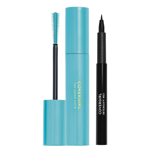 Covergirl Super Sizer Mascara and Intensify Me Eye Liner, Very Black and Intense Black, Value Pack