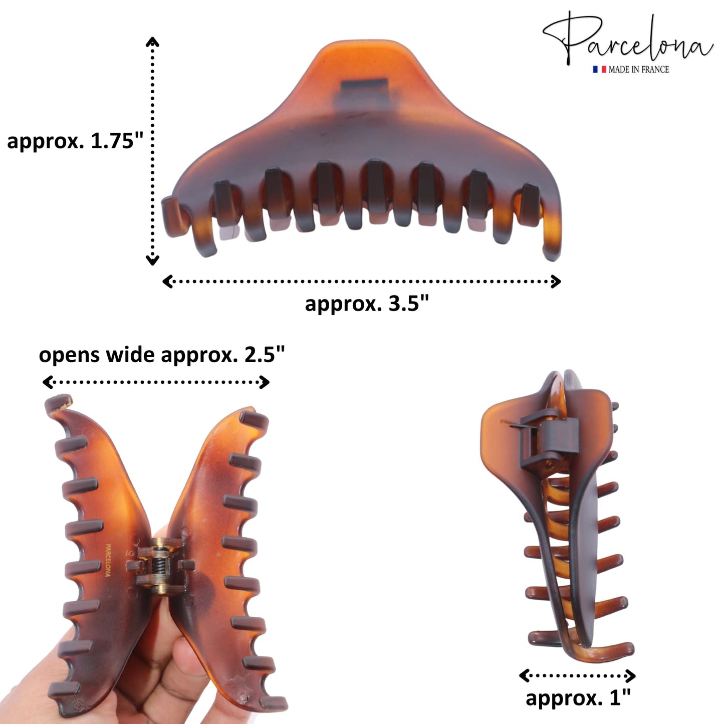 Parcelona French Skinny Boss Medium Dark Brown Shell Matte Finish Covered Spring Jaw Hair Claw Clip Clutcher Clamp - 3.5 Inches