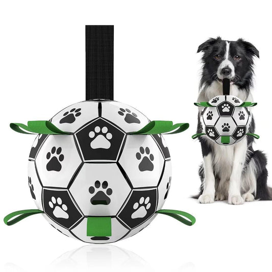 QDAN Premium Dog Soccer Ball with Straps – Durable Herding & Training Ball for Small/Medium Dogs – Fun Outdoor Puppy Toy, Birthday Gift, 6 Inch