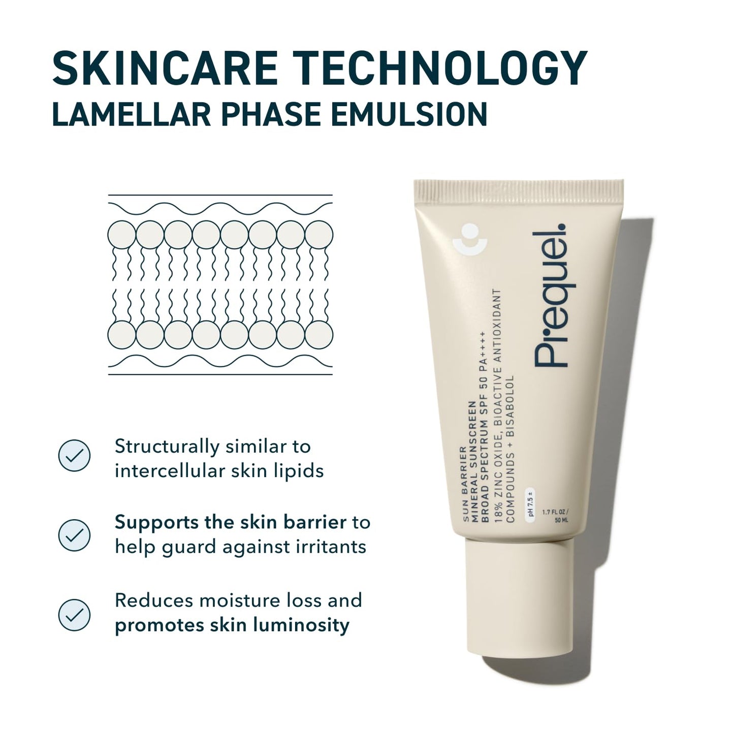 Prequel Skin Sun Barrier Mineral Sunscreen SPF 50. PA++++ Broad Spectrum Zinc Oxide Sunblock with Semi-Transparent Lightweight Texture. Moisturizing