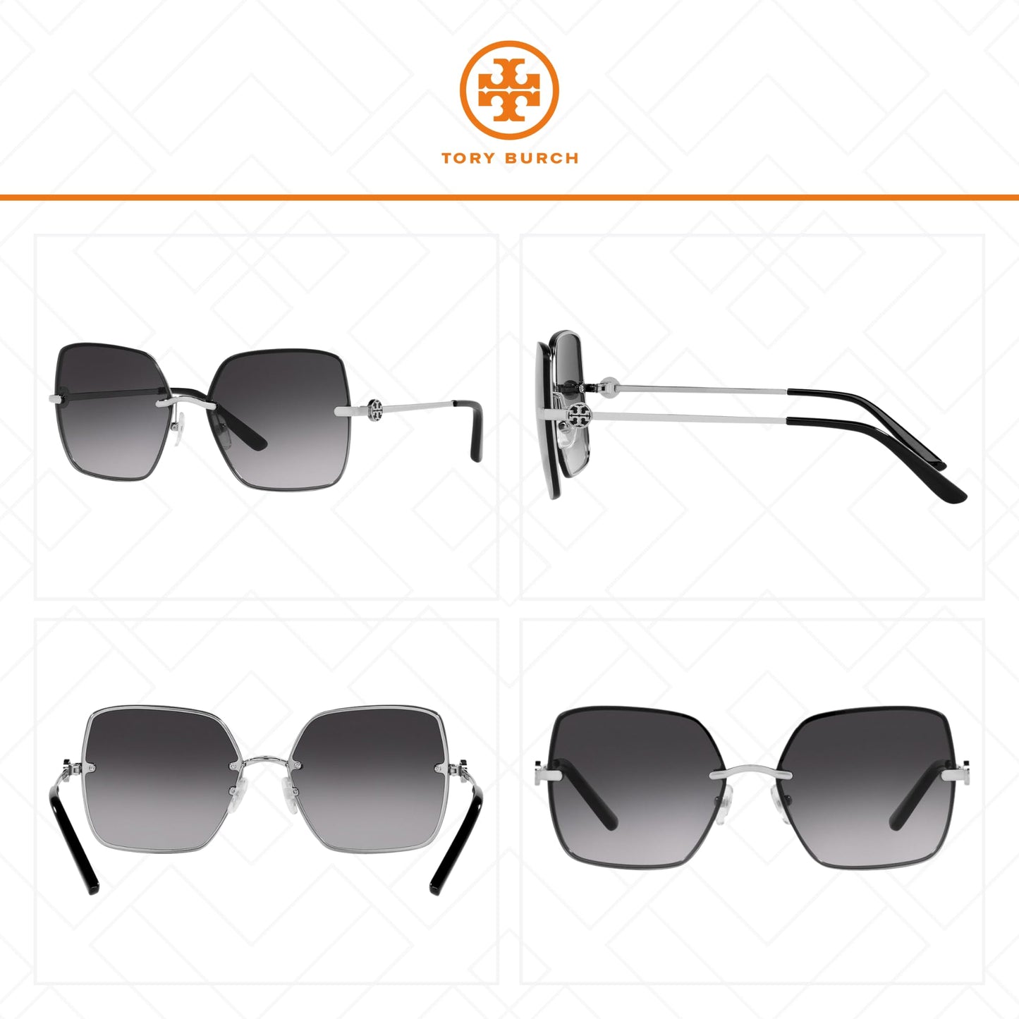 Tory Burch TY6080 31618G 58MM Silver/Light Grey Gradient Rectangular Sunglasses for Women +BUNDLE with ACCESSORY EYEWEAR KIT