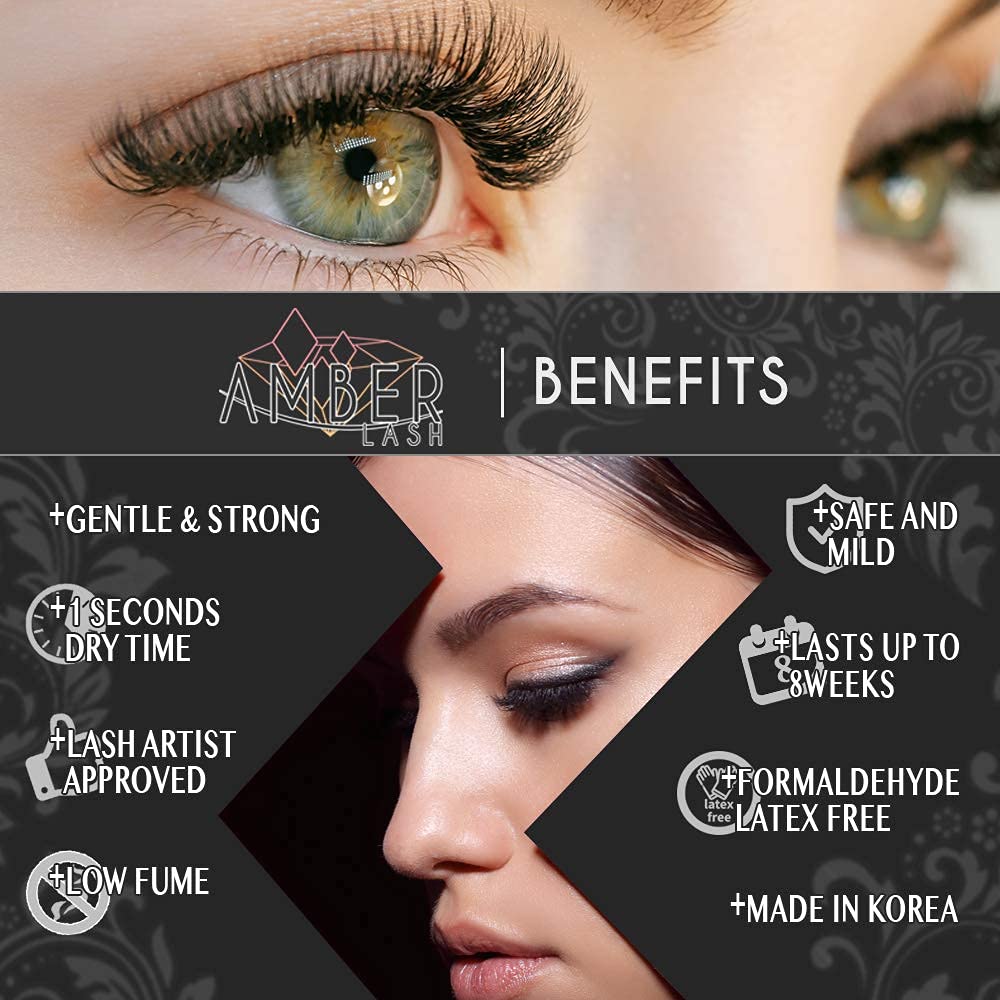 Amber Lash, S Glue 10ml for Professional Eyelash Extension, 1-Second Dry time, Up to 8 Weeks Bonding, Strong Strength, Carbon Black Adhesive for Salon