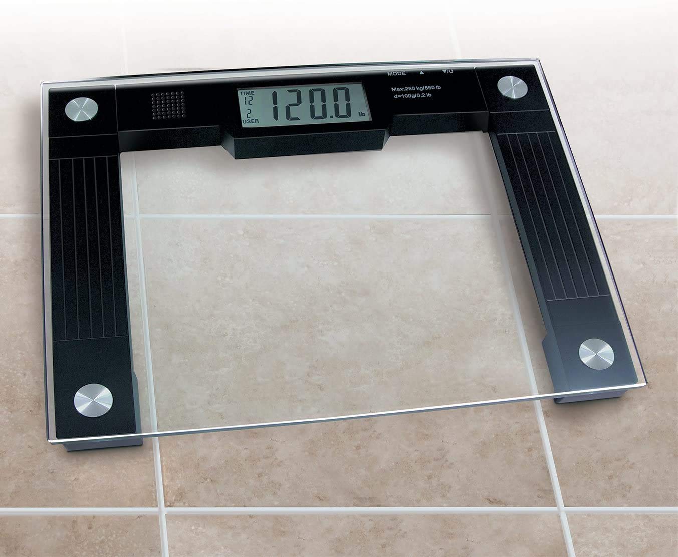 Ideaworks JB5824 Extra Wide Talking Scale-Visual & Voice Display Scale- 550 Pounds Max-Tamper Glass-Extra Wide Width-Large LCD Display-Tap On & Off…