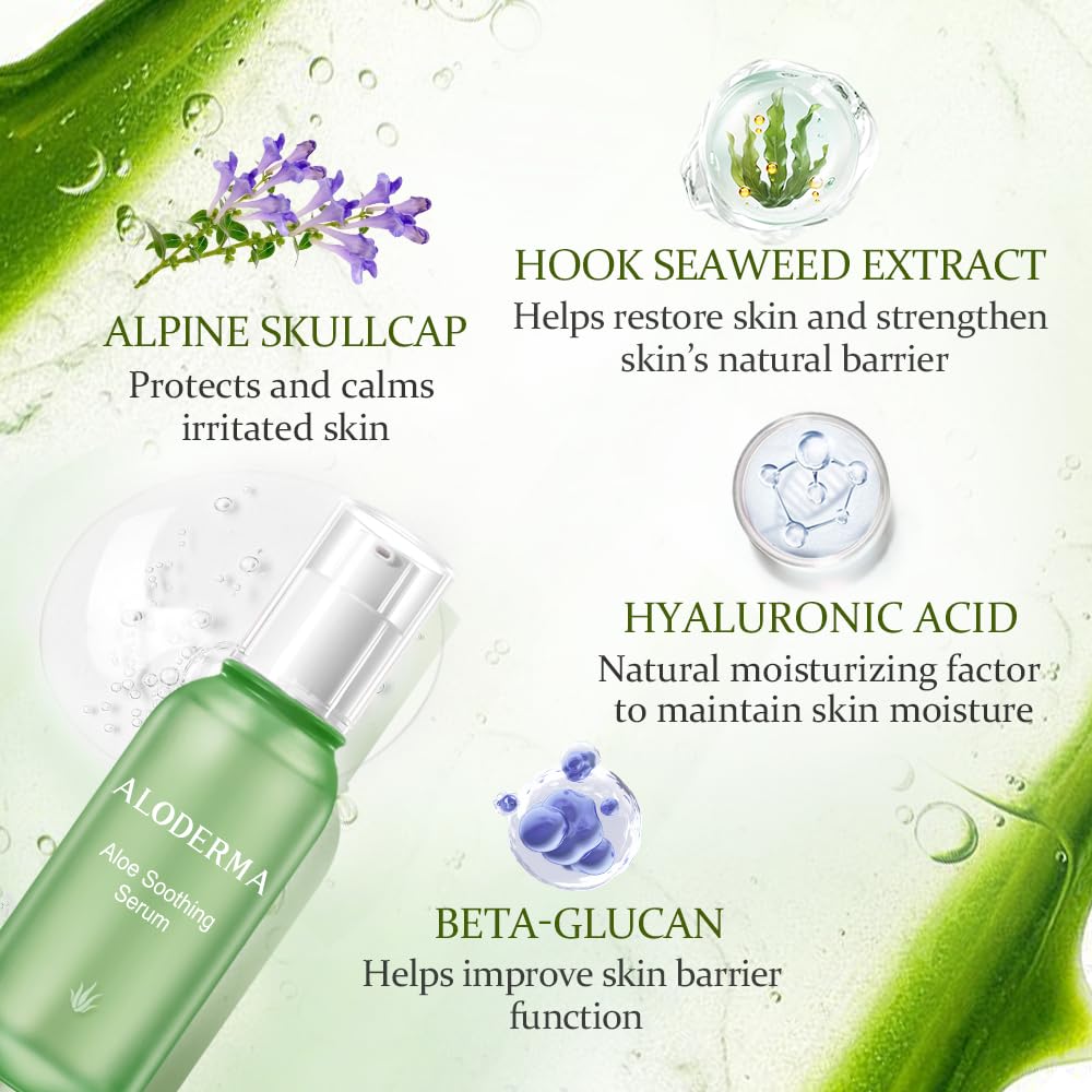 Aloderma Soothing Face Serum with 65% Organic Aloe Vera - Freshly Harvested Aloe for Sensitive Skin with Beta-Glucan & Arginine - Calming, Nourishing