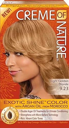 Creme of Nature Exotic Shine Hair Color With Argan Oil from Morocco, 9.23 Light Golden Brown, 1 Application