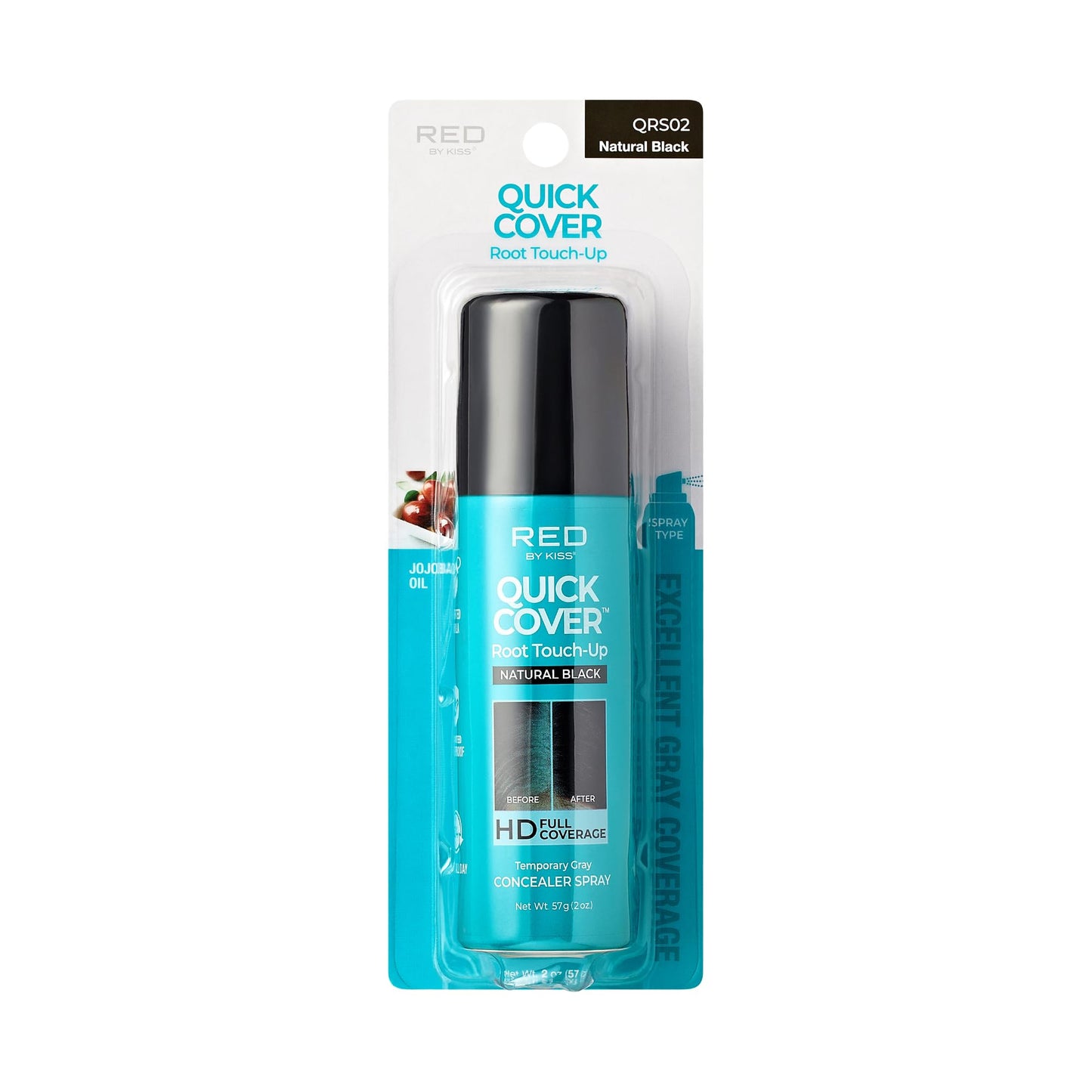Red by Kiss Quick Cover Root Touch-Up Spray, Waterproof & Smudge-Proof Gray Coverage, Quick-Dry Formula with Jojoba Oil, Lightweight & Travel-Friendly