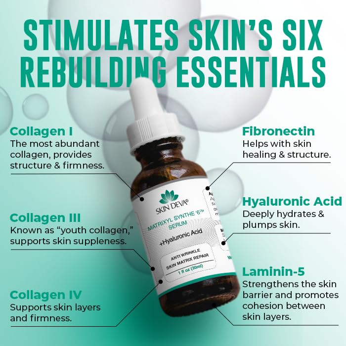 SKIN DEVA Matrixyl Synthe 6 Hyaluronic Acid Serum Anti Aging Serum Facial Serum Shrinks Pores and Keeps Skin Hydrated