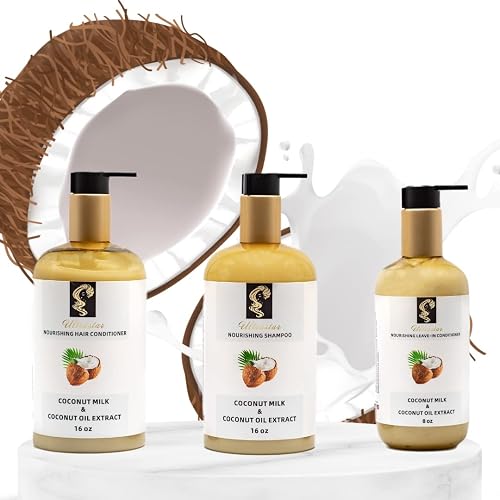 COCONUT MILK HAIR TRIO- coconut milk, coconut oil & ultra whipped egg white proteins- Complete Nourishing Shampoo Set (Shampoo, Conditioner & Hair