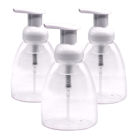 Clear Foaming Soap Dispensers 250ml (8.5oz) – Refillable Plastic Pump Bottles for Bathroom, Compatible with Dr. Bronner’s, 3 Pack