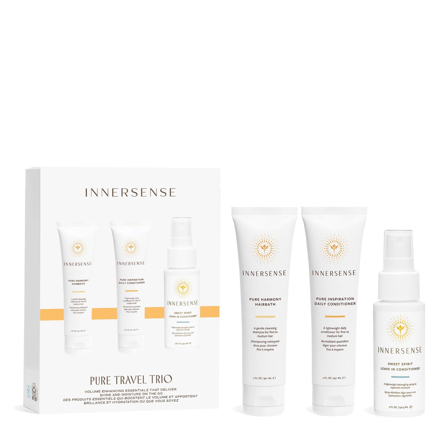 Innersense Organic Beauty - Pure Harmony Travel Hair Trio | Non-Toxic, Cruelty-Free, Clean Haircare (Pure Harmony Hairbath + Conditioner, Sweet Spirit