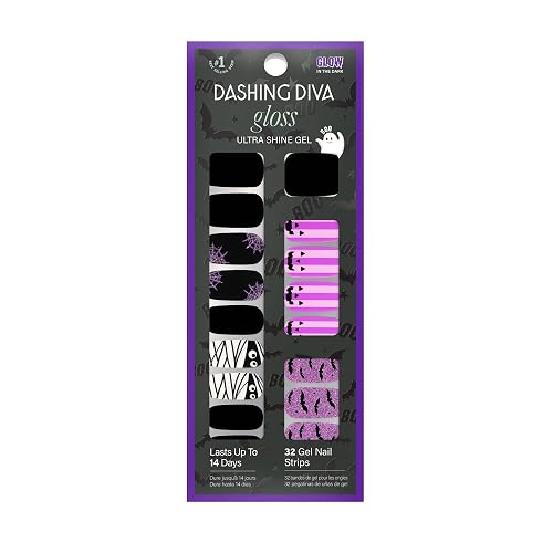 Dashing Diva Gloss Nail Strips - My Boyfriend Jack - UV Free, Chip Resistant, Long Lasting Gel Nail Stickers - 3-Piece Halloween Glow-In-The-Dark Beauty & Personal Care Dashing Diva