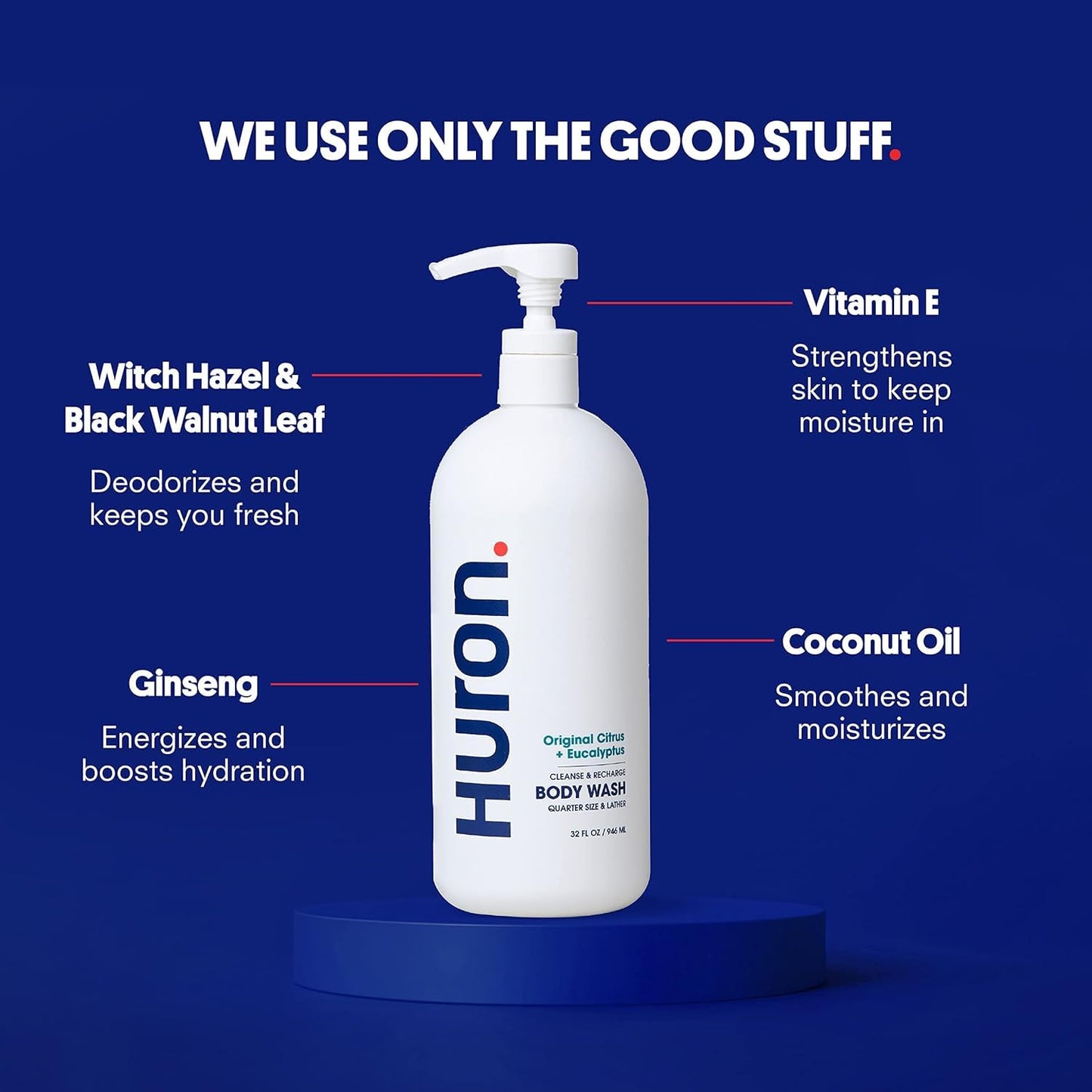 Huron Shower Kit for Men and Women - Shampoo, Conditioner & Body Wash with Citrus + Eucalyptus Scent, Hydrating, Phthalate-Free, non-toxic Ingredients