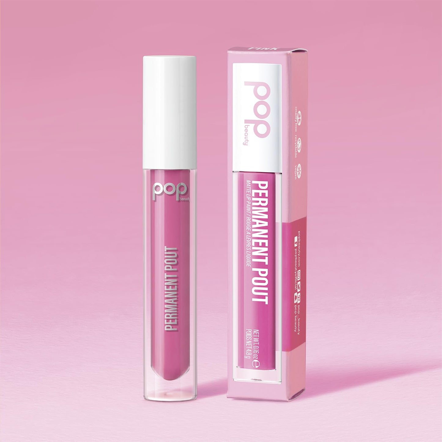 POP Beauty PERMANENT POUT | POWER PINK - Long Lasting Liquid Lipstick, Matte Finish, Full Coverage Colour