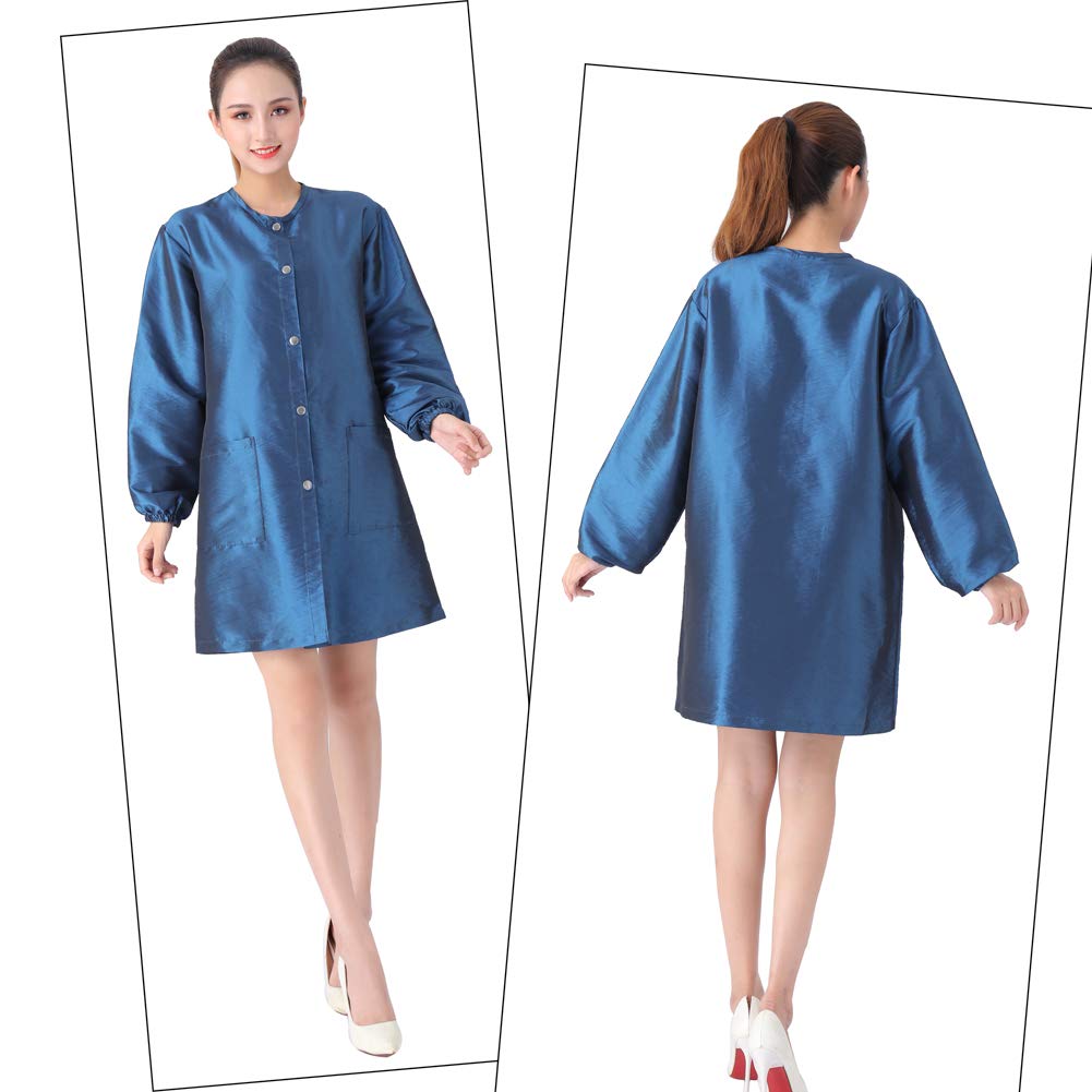 KAHOT Professional Salon Barber Smock Stylist Jacket Cosmetology Uniform Hairdressing Cape Workwear Pet Grooming Coveralls (Blue, XL)