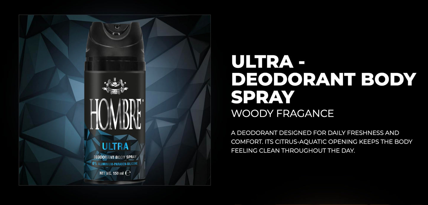 HOMBRE Ultra Spray Deodorant for Men - Woody Citrus-Aquatic Freshness - Aluminum-Free Deodorant Body Spray - Daily Odor Protection 150 ml (Pack of 3) Beauty and Personal Care HOMBRE