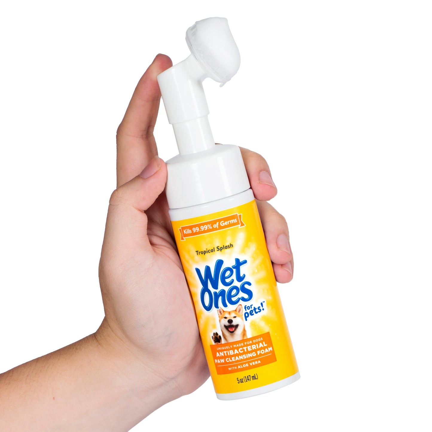 Wet Ones for Pets Antibacterial Dog Paw Cleaner – 5oz Tropical Splash Foam with Built-in Scrubber Brush – Paw Washer & Grooming Care