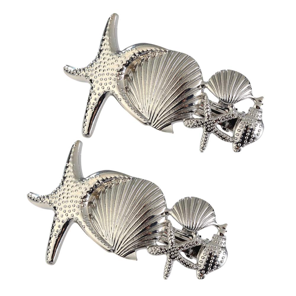 2 Pack Metal Starfish Shell Hair Clips French Clips Hair Barrettes Hair Pins Hair Slide Stylish for Women Girl Gold or Silver Hair Jewelry Accessories