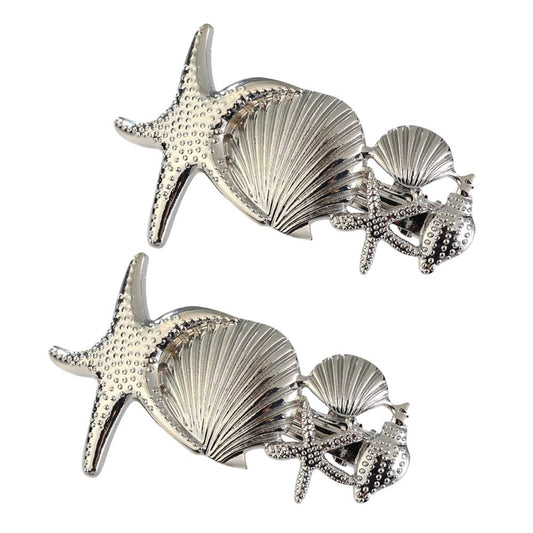 2 Pack Metal Starfish Shell Hair Clips French Clips Hair Barrettes Hair Pins Hair Slide Stylish for Women Girl Gold or Silver Hair Jewelry Accessories