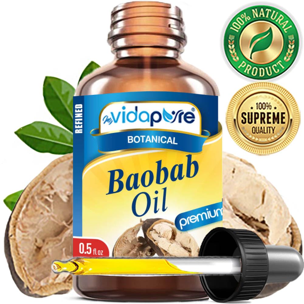 MYVIDAPURE 100% Pure BAOBAB OIL WILD GROWTH RAW for Skin, Hair, Lip and Nail Care. (0.5 Fl Oz)