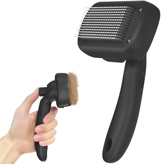 Dipoo Self-Cleaning Shedding Brush – Skin-Friendly Grooming Tool for Dogs, Cats & Puppies, Hair Removal for Long/Short Coats, Black