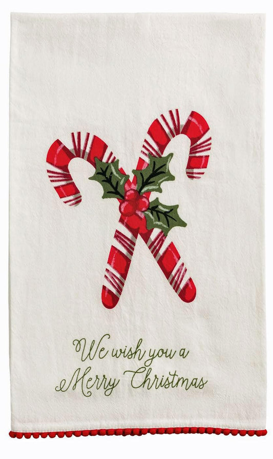 Mud Pie Christmas Candy Cane Pom Trim Towel