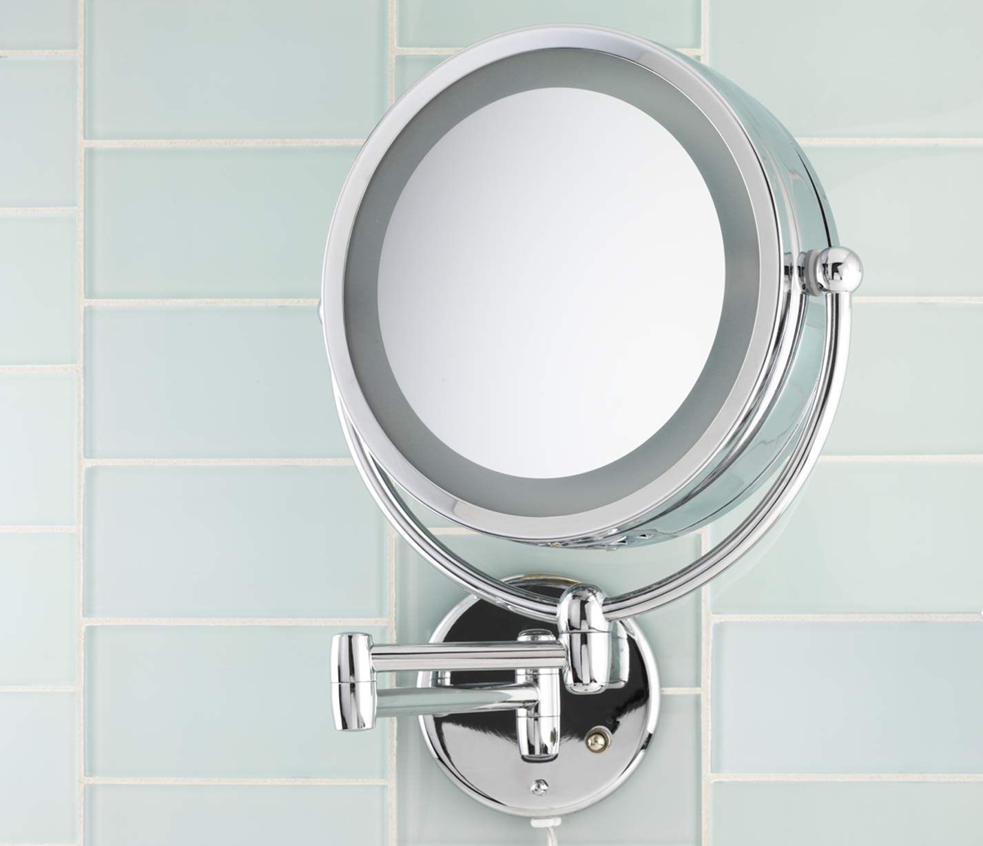 Danielle Creations 8-Inch Revolving Wall-Mounted Day/Night Lighted Vanity Makeup Mirror, 10X Magnification, Chrome