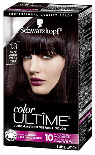 Schwarzkopf Color Ultime 1.3 Black Cherry Hair Dye, Permanent Intense Black with Diamond Brilliance, Fade-Resistant, Covers Grays, All Hair Textures