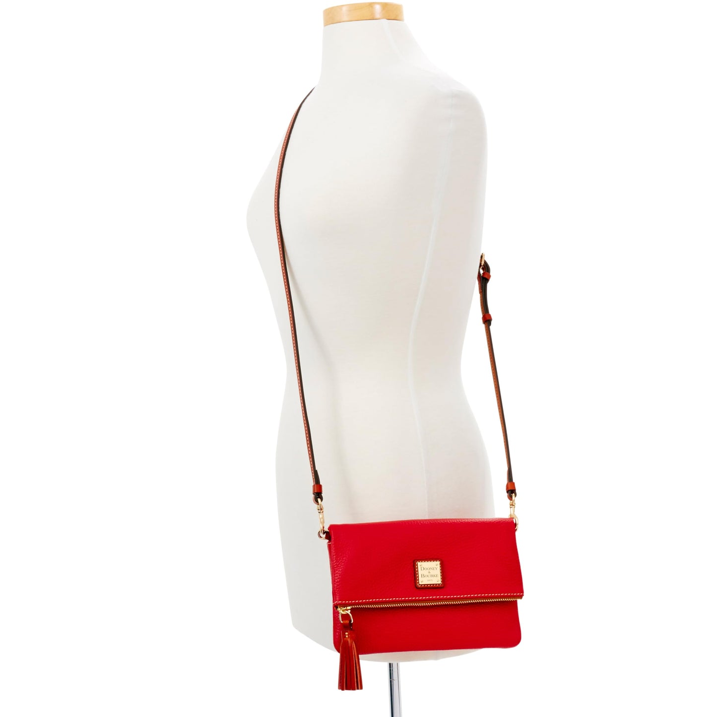 Dooney & Bourke Women's Foldover Zip Crossbody in Pebble Grain Leather, Small Sized Handbag with Adjustable Shoulder Strap, Red