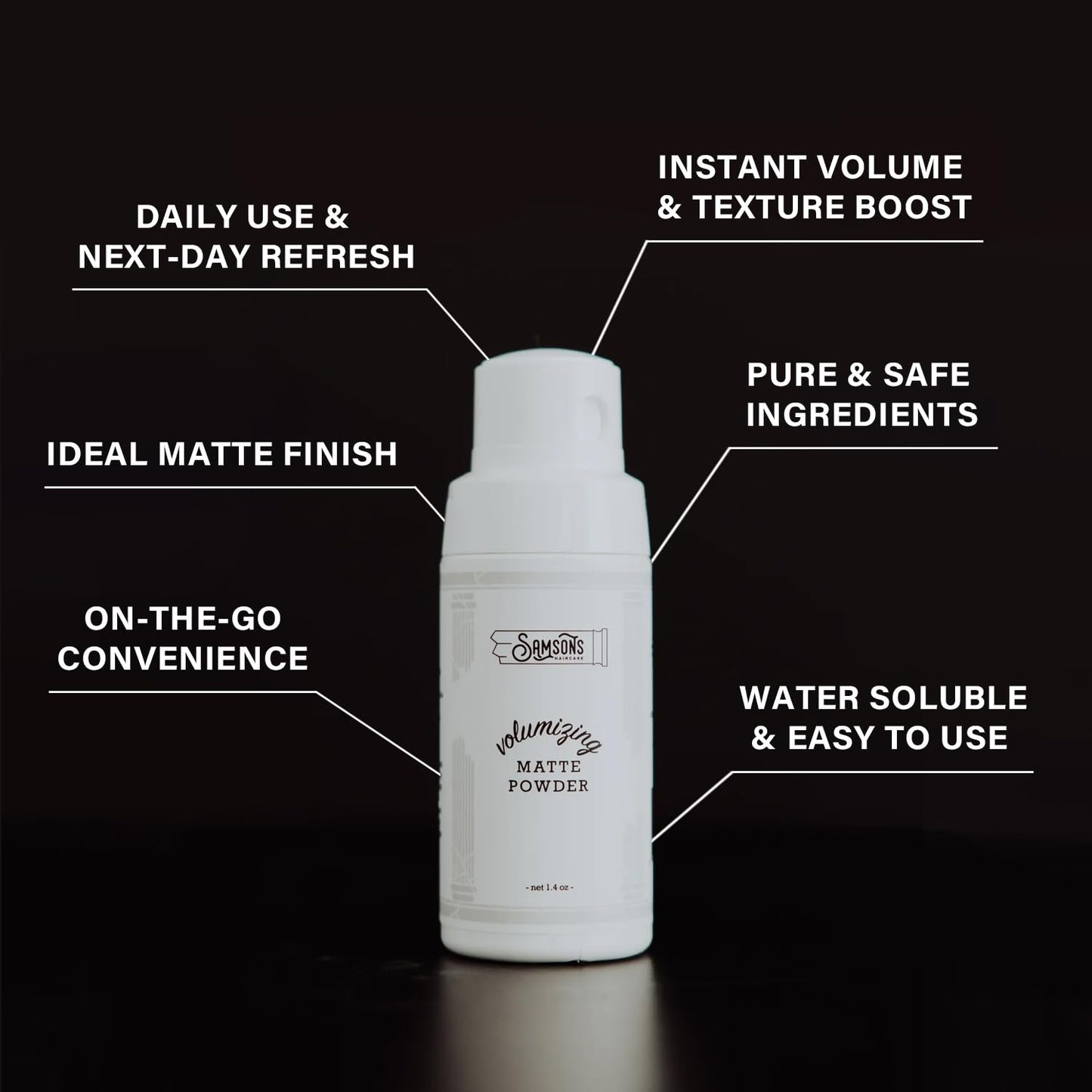 SAMSON'S HAIRCARE Volumizing Matte Powder, Natural Texture Enchancer and Oil Control, Easy to use, Water Soluble, Safe Ingredients, Convenient, 1.4