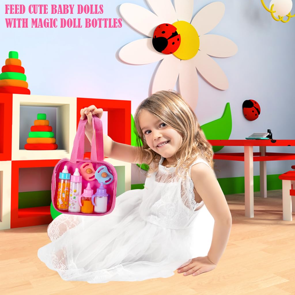fash n kolor® My Sweet Baby Disappearing Doll Feeding Set – 6-Piece Baby Doll Care Kit with Bottles & Pacifiers