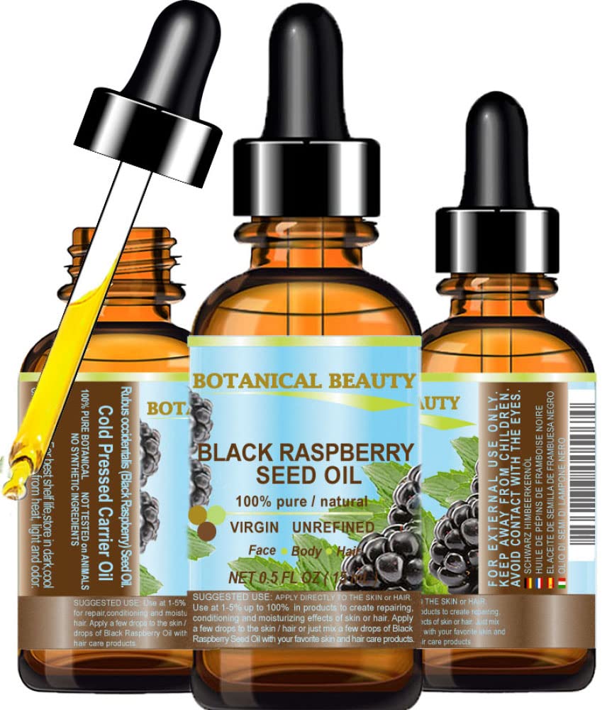 Botanical Beauty BLACK RASPBERRY SEED OIL 100% Pure Natural Undiluted Virgin Unrefined Cold Pressed Carrier Oil for Face, Skin, Hair, Lip, Nails (0.5