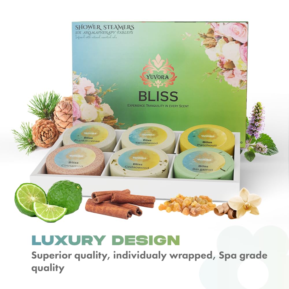Yuvora Shower Steamers Gift Set - 6 Aromatherapy Shower Bombs with Essential Oils - Natural Spa Fizzies for Women & Men - Self-Care Kit…