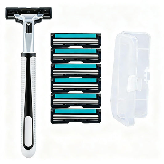 BOROLA Shaving Razor Set for Men, Double-Layer Razor Blades, Washable 3-in-1 Manual with 6 Replacement Heads,1 Handle, Storage Box Close Comfortable Beauty and Personal Care BOROLA